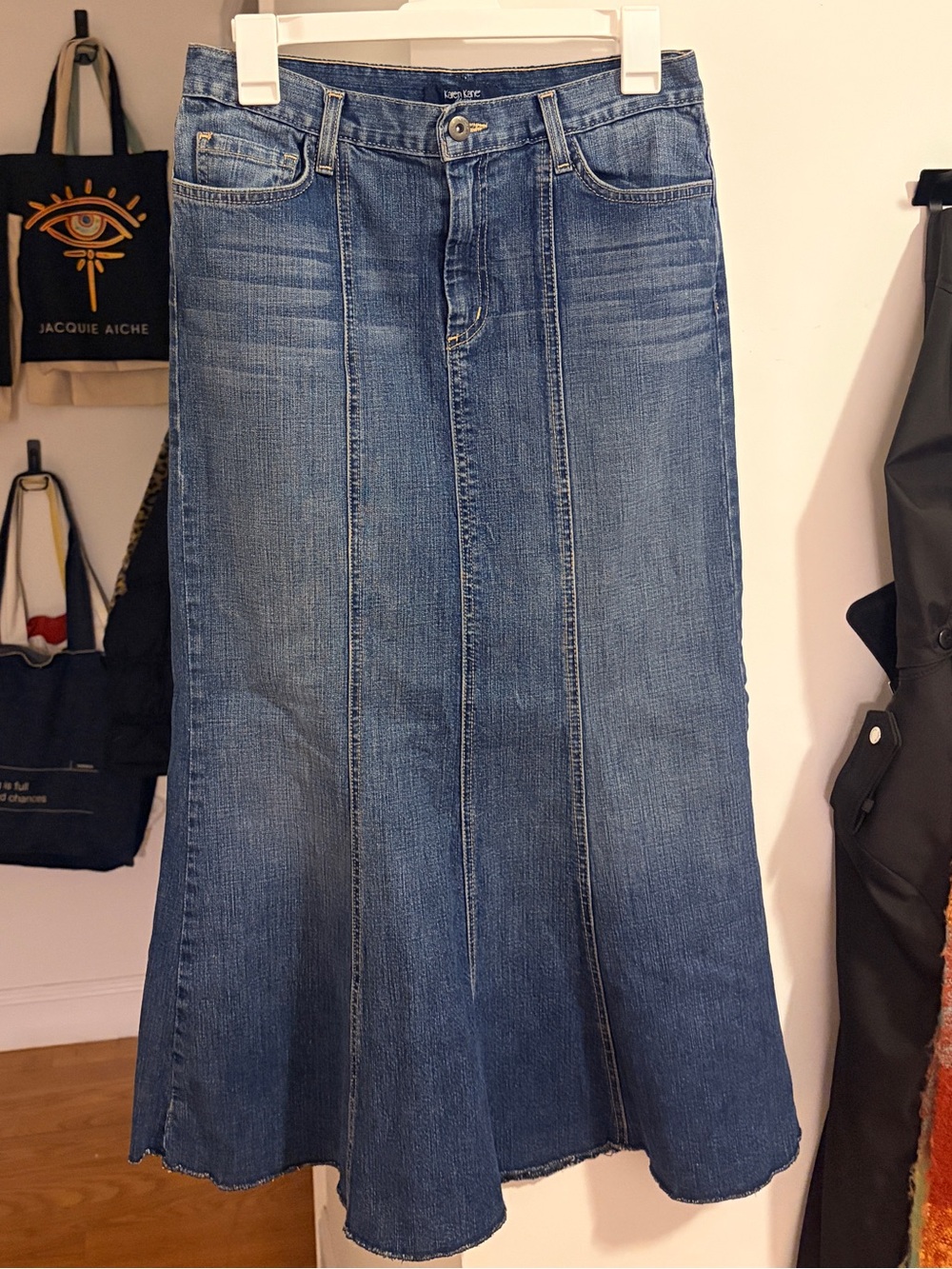 Karen Kane Blue Denim Flared Midi Skirt